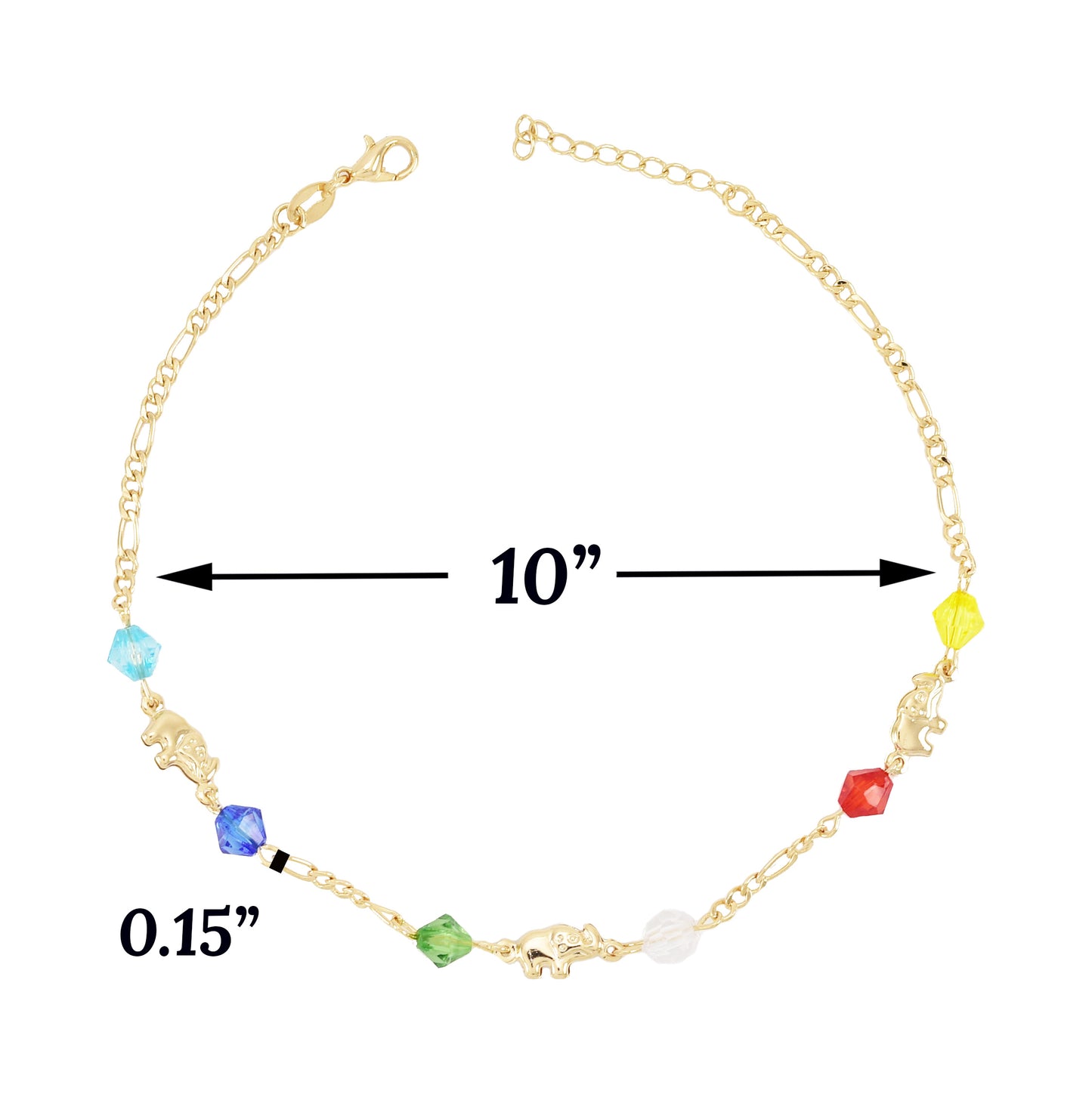 Gold Plated Ladies Elephant with Multicolor Beads Anklet