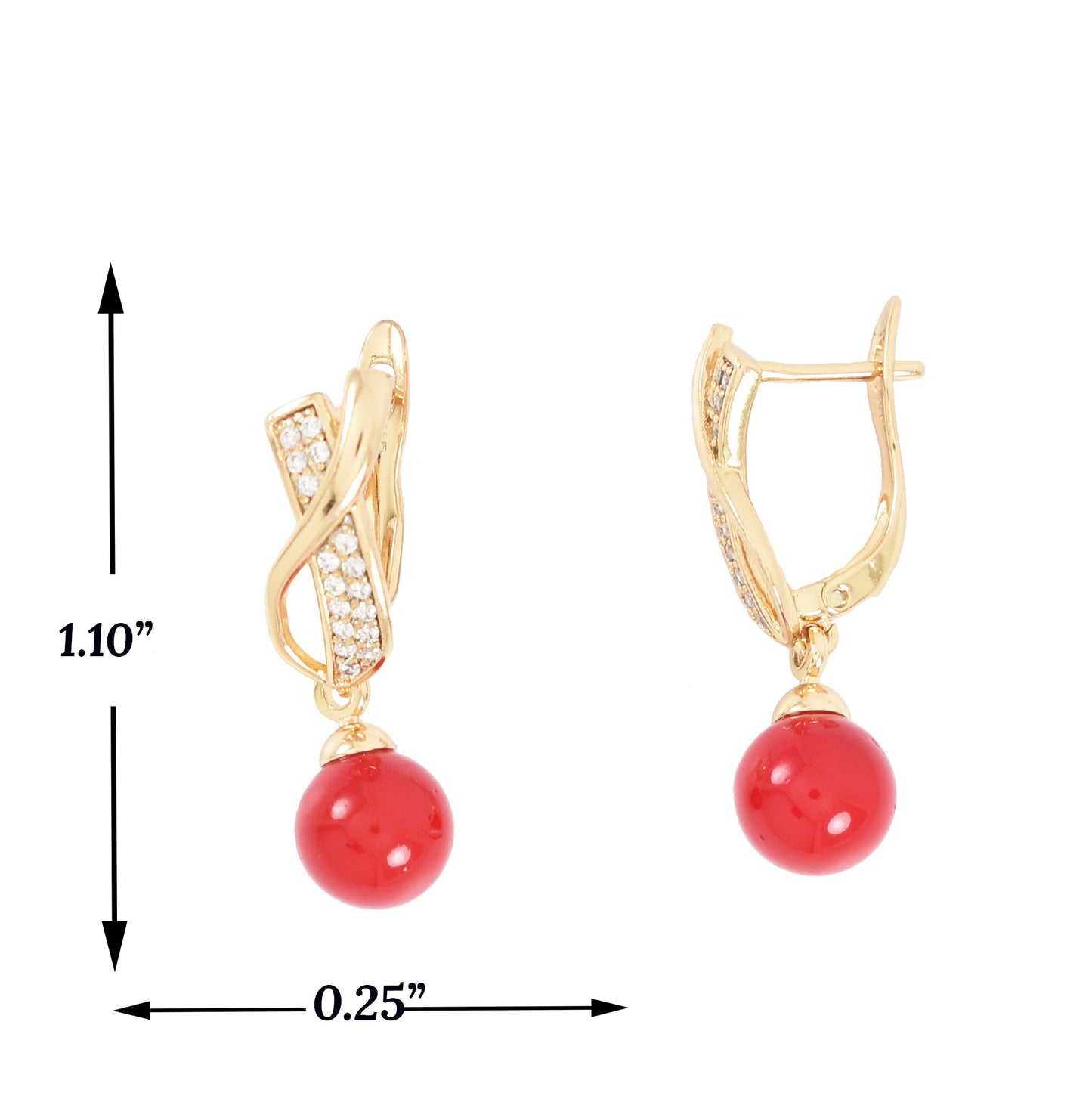 Gold Plated Red Pearl Dangly earrings | Wholesale Jewelry