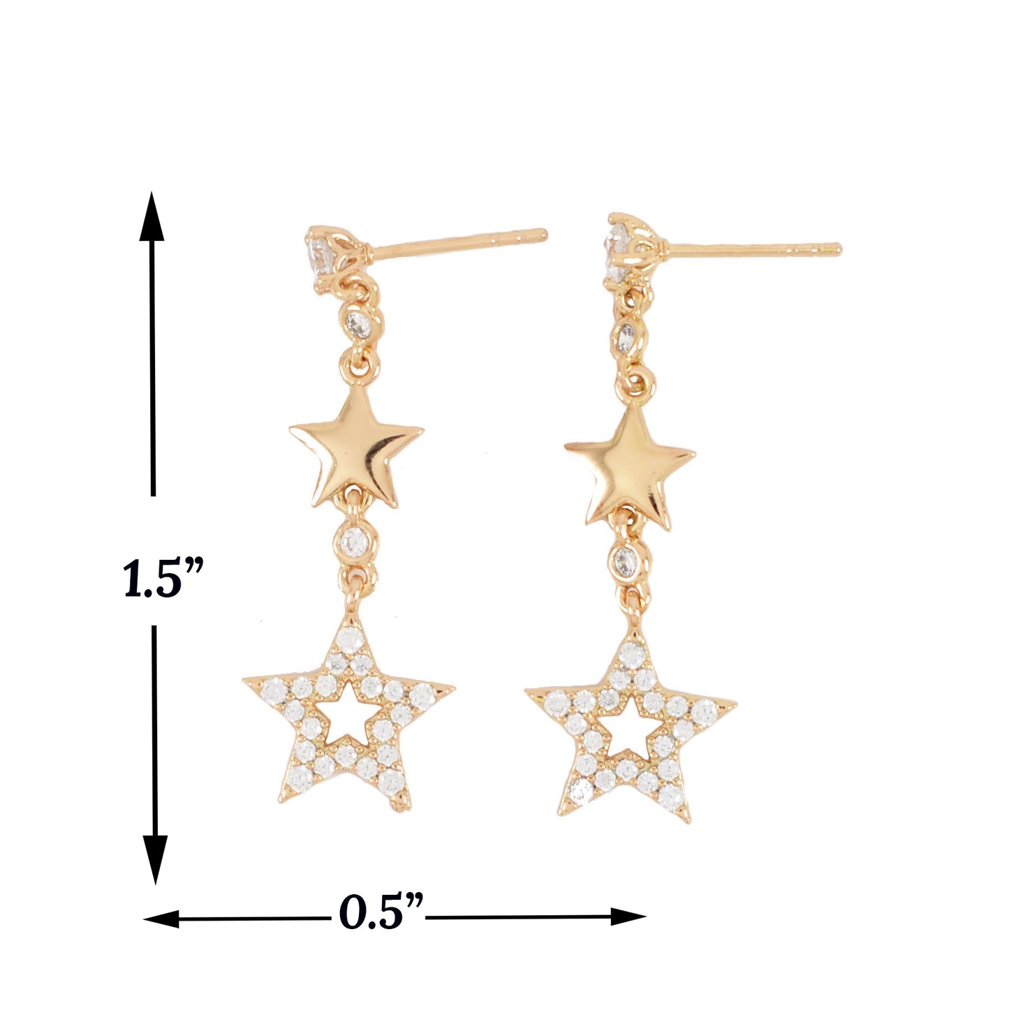 Gold Plated Stars Dangly Stud Earring | Wholesale Jewelry