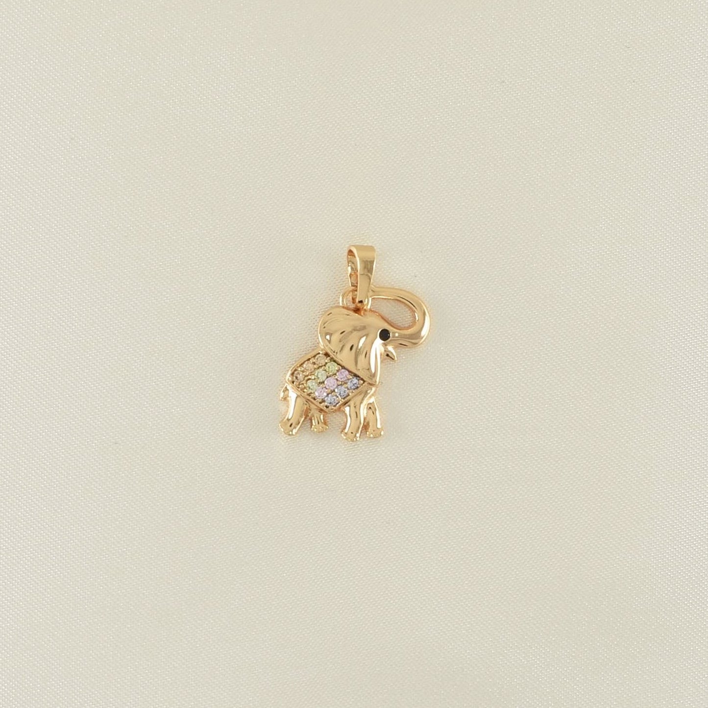 Gold Plated Elephant Pendant with MultiColor CZ | Wholesale Jewelry