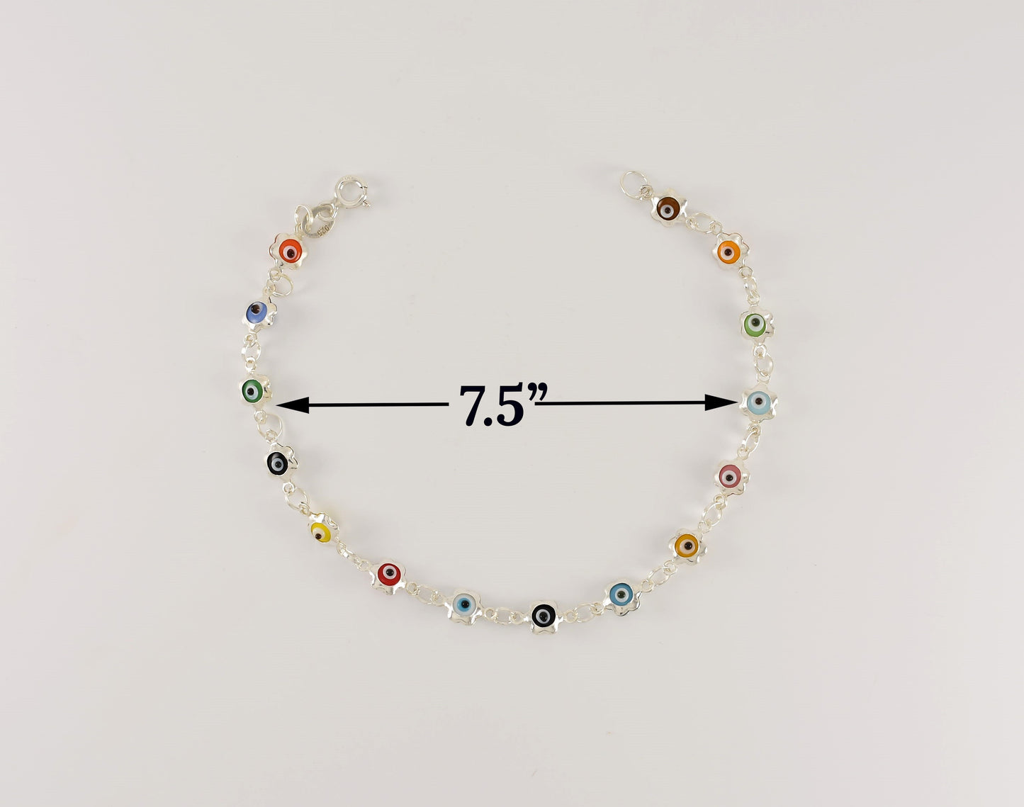 Sterling Silver Multicolor Evil Eye Bracelet for Ladies