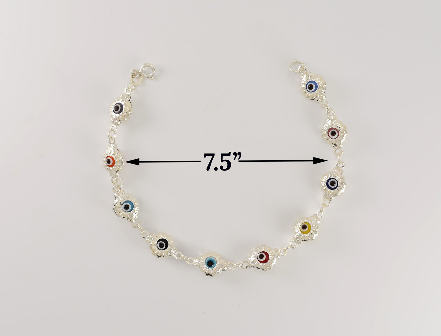 Sterling Silver Multicolor Evil Eye Bracelet for Ladies