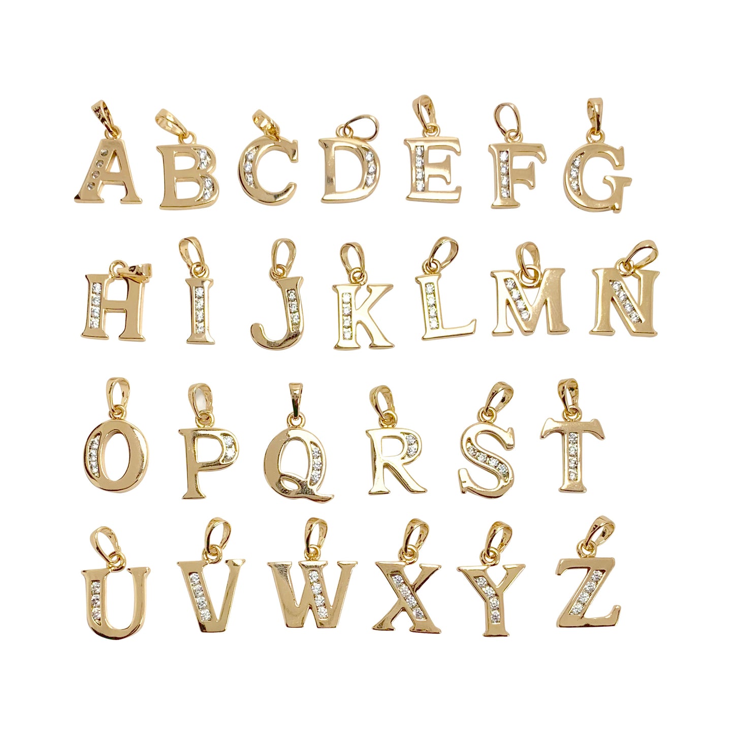 Plain Letters Alphabet Pendant A-Z Gold Plated Pendant with CZ - Amafhha Jewels
