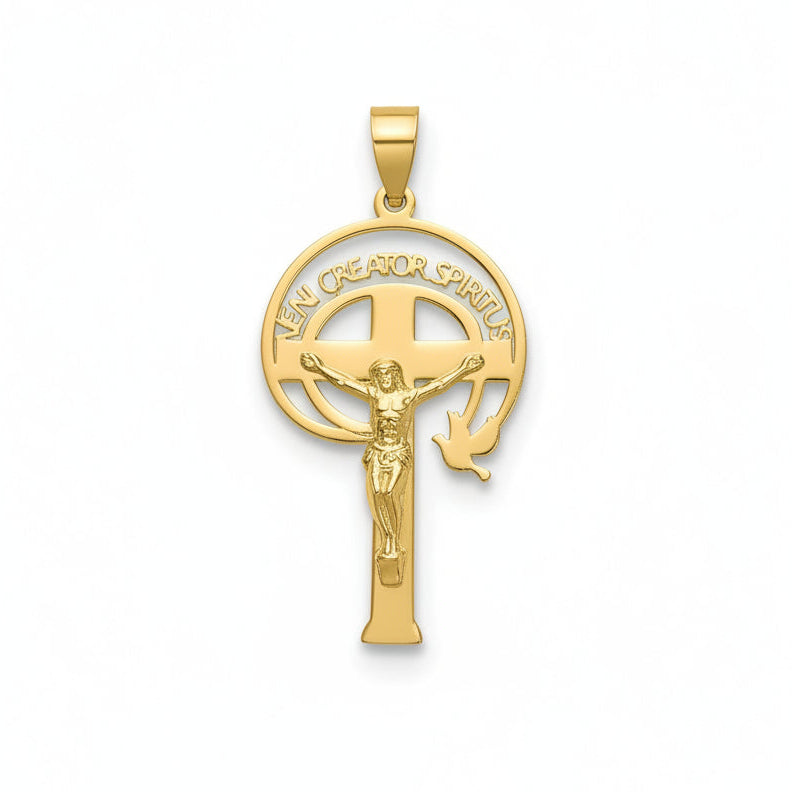 Gold-Plated Veni Creator Spiritus Cross Pendant