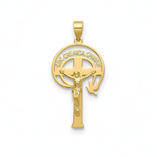 Gold-Plated Veni Creator Spiritus Cross Pendant