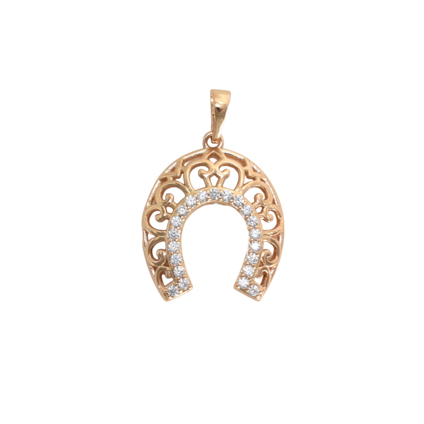 Gold Plated Horseshoe Pendant Charm with CZ | Wholesale Jewelry