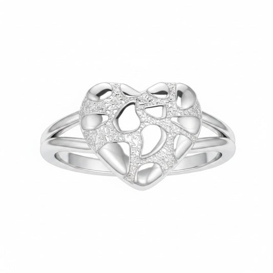 Nugget Heart Ring Ladies - Silver Tone