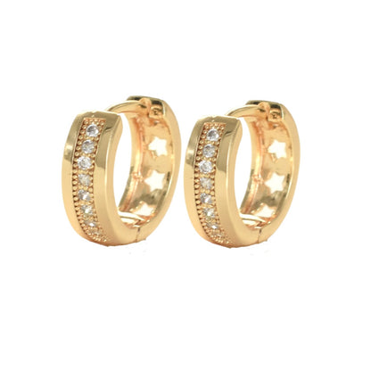 Gold Plated Huggies, CZ Gold Earrings, Oro Brasileno Aretes