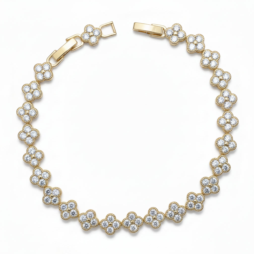 Gold-Plated Bracelet with Multi-Color Floral Cubic Zirconia