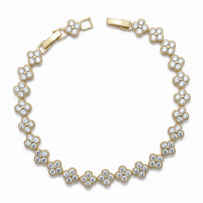 Gold-Plated Bracelet with Multi-Color Floral Cubic Zirconia