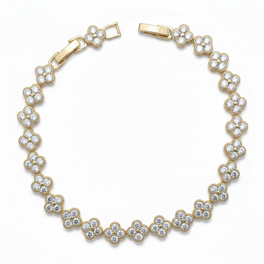 Gold-Plated Bracelet with Multi-Color Floral Cubic Zirconia