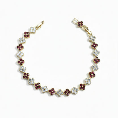 Gold-Plated Bracelet with Multi-Color Floral Cubic Zirconia