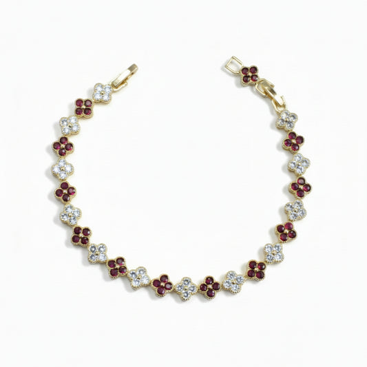 Gold-Plated Bracelet with Multi-Color Floral Cubic Zirconia