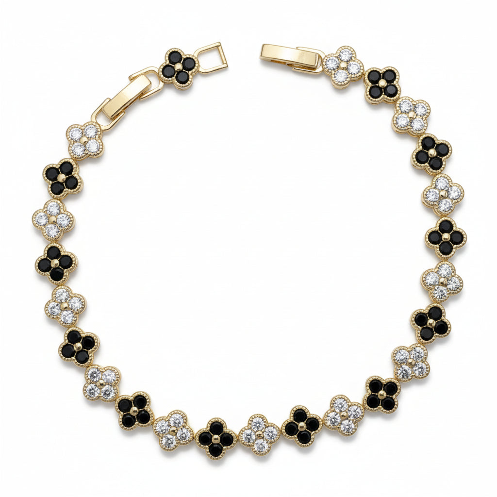 Gold-Plated Bracelet with Multi-Color Floral Cubic Zirconia