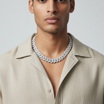12MM Iced-Out Pave Cuban Link CZ Silver Plated Chain For Men