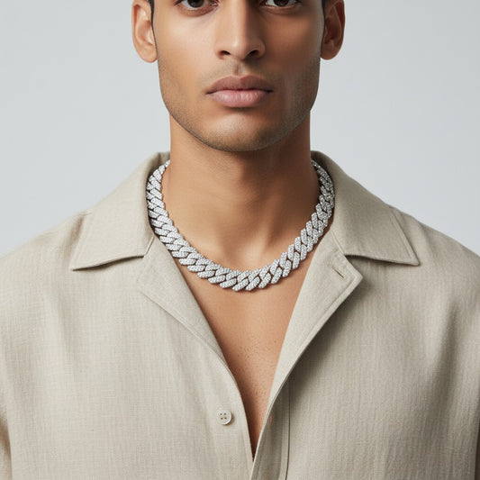 12MM Iced-Out Pave Cuban Link CZ Silver Plated Chain For Men