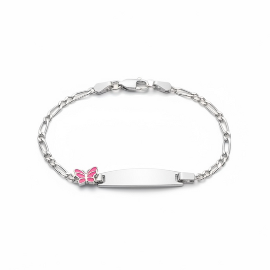 925 Sterling Silver Butterfly 6'' ID Bracelet for Kids