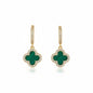 Gold Plated Clover Earrings Green