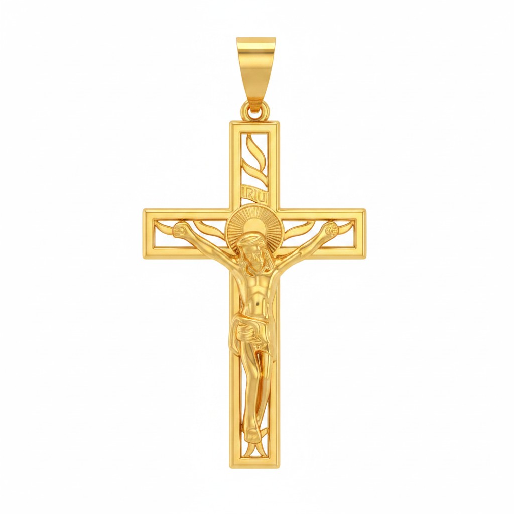 Gold Plated Cross Pendant for Men CZ - 5cm