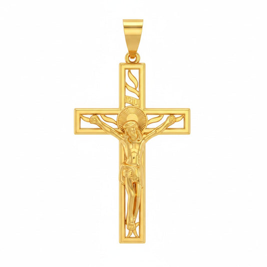 Gold Plated Cross Pendant for Men CZ - 5cm