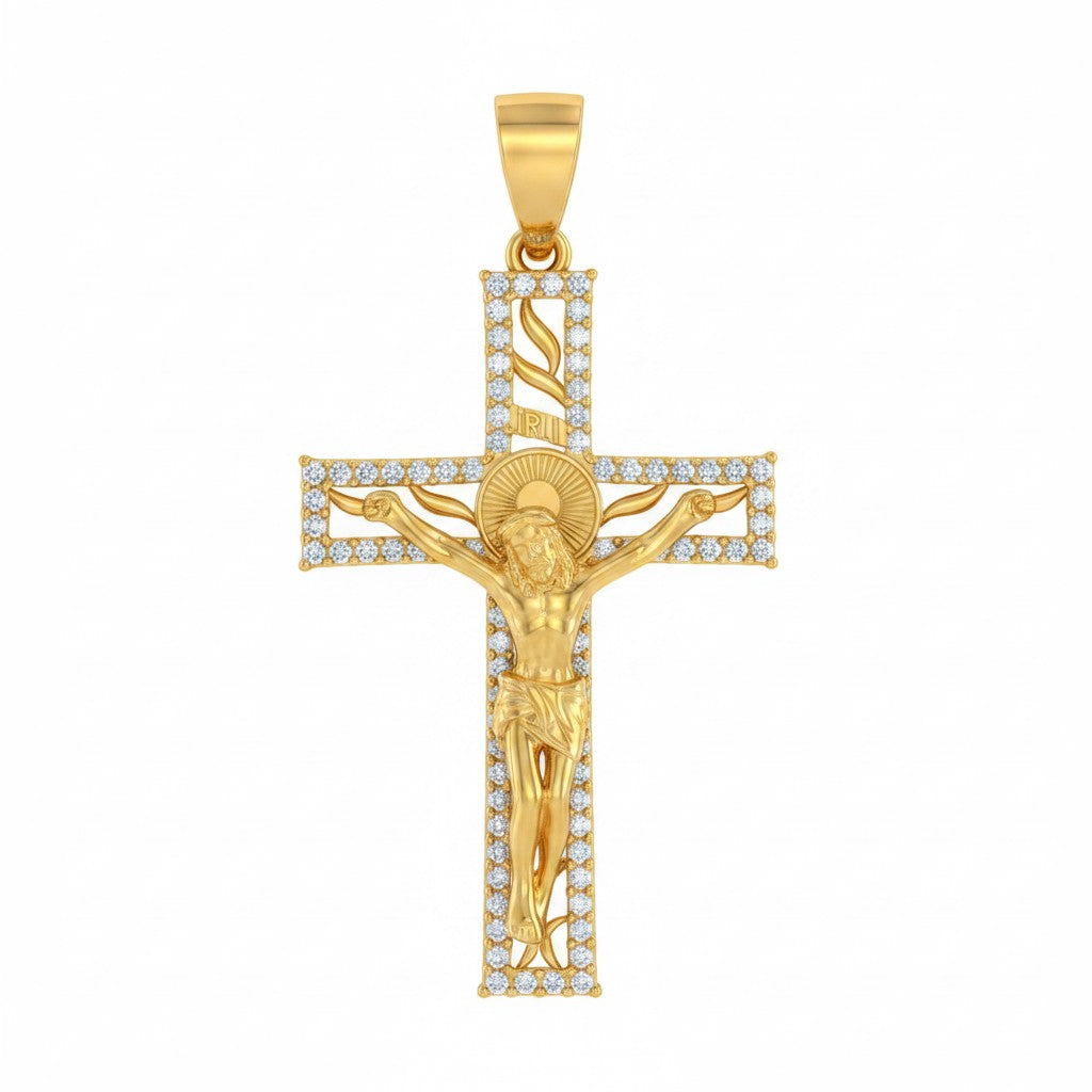 Gold Plated Cross Pendant for Men CZ - 5cm