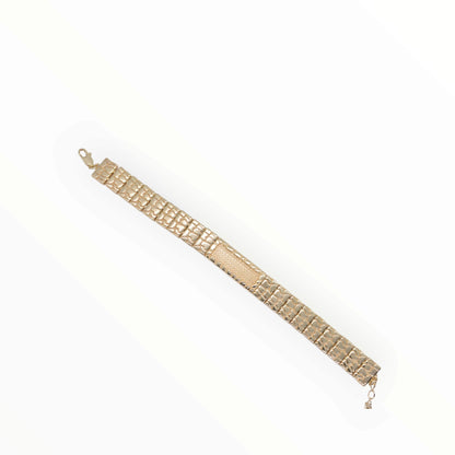 Gold Plated Diamond-Cut Stippled ID Nugget Link Bracelet - Oro Laminado