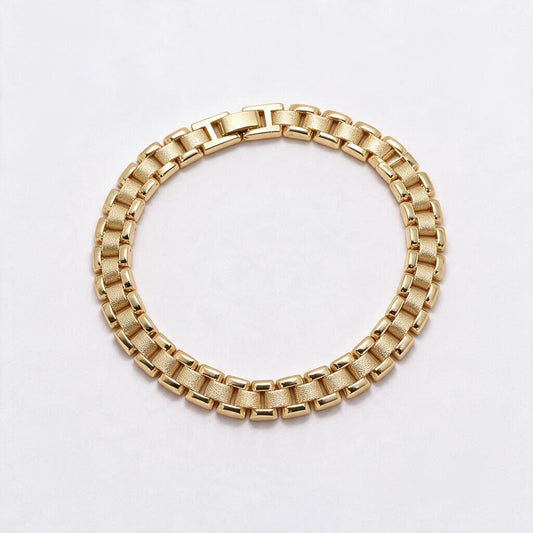 Gold Plated Textured Brick Link Watch Band Bracelet - Oro Laminado