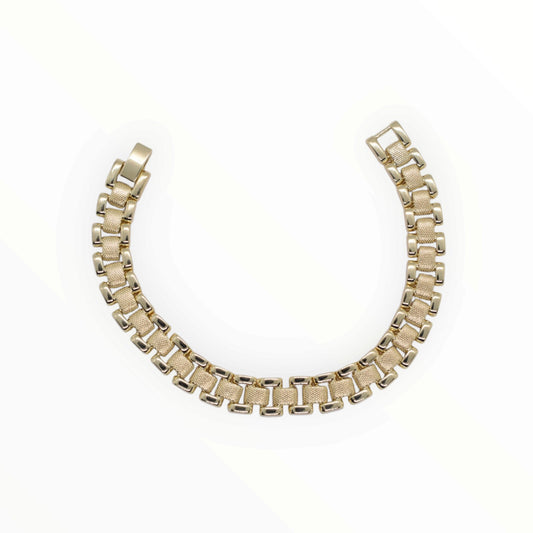 Gold Plated Textured Brick Link Watch Band Bracelet - Oro Laminado