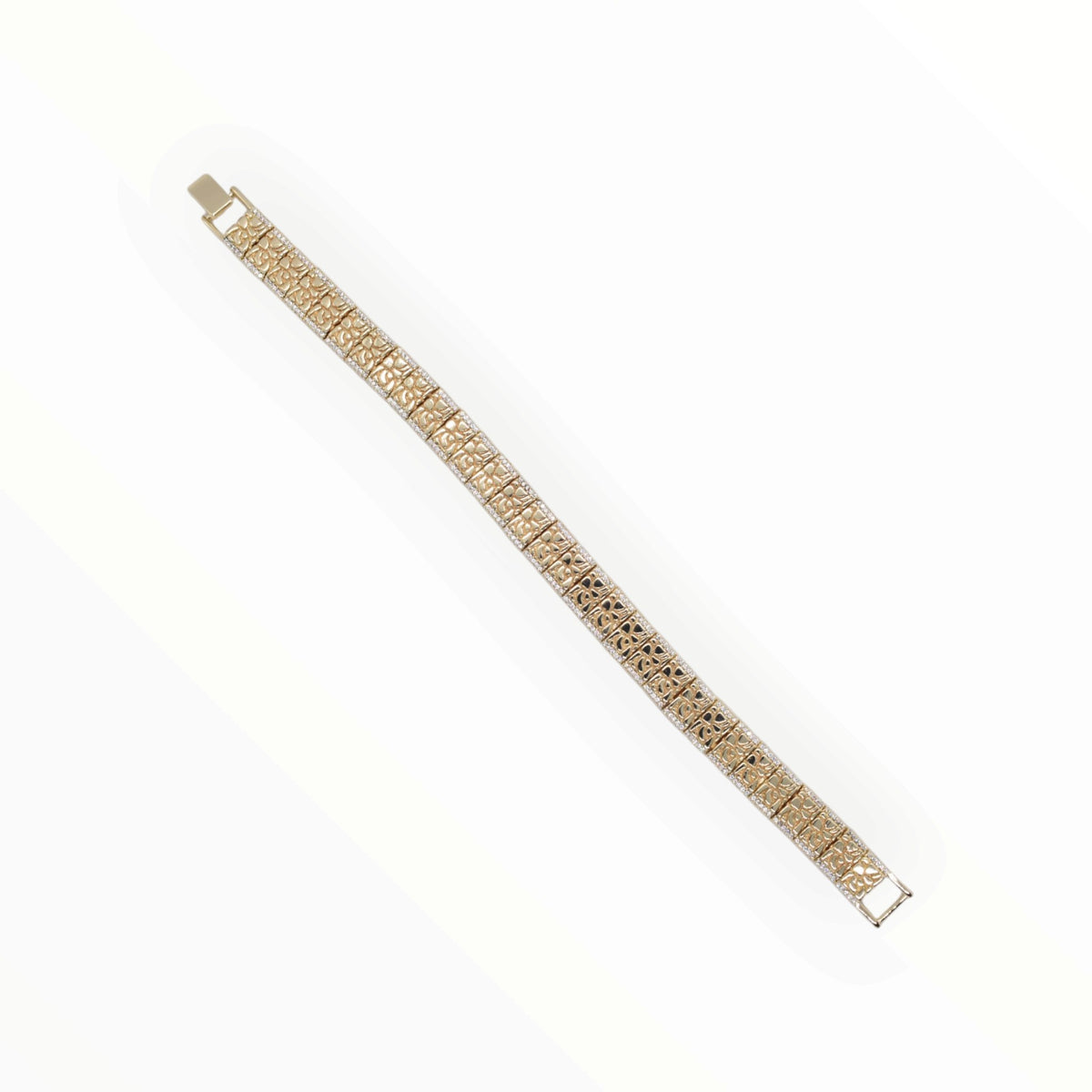 Gold Plated Pave CZ Bordered Nugget Link Bracelet - Oro Laminado