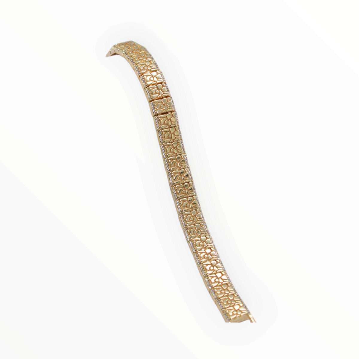 Gold Plated Pave CZ Bordered Nugget Link Bracelet - Oro Laminado