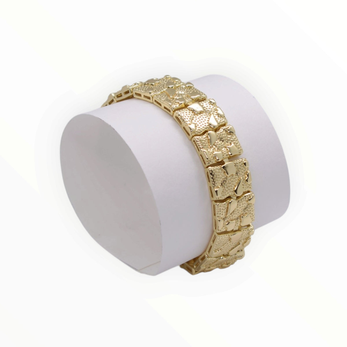 Gold Plated Classic Textured Nugget Link Bracelet - Oro Laminado