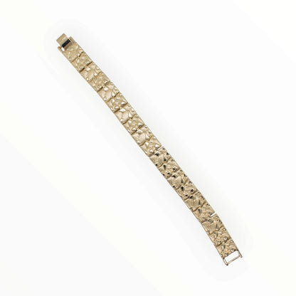 Gold Plated Classic Textured Nugget Link Bracelet - Oro Laminado