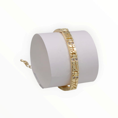 Gold Plated Abstract Bark Textured Link CZ Accent Bracelet - Oro Laminado