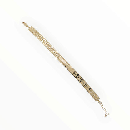 Gold Plated Slim Diamond-Cut Stippled ID Nugget Bracelet - Oro Laminado