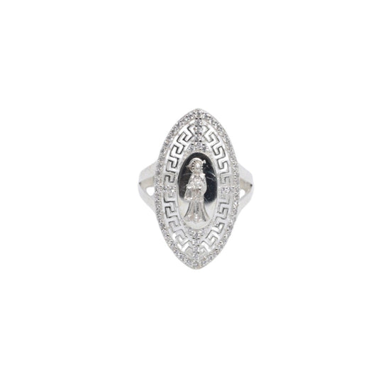 925 Sterling Silver Santa Muerte Greek Key Pave CZ Statement Ring - Plata de Ley 925