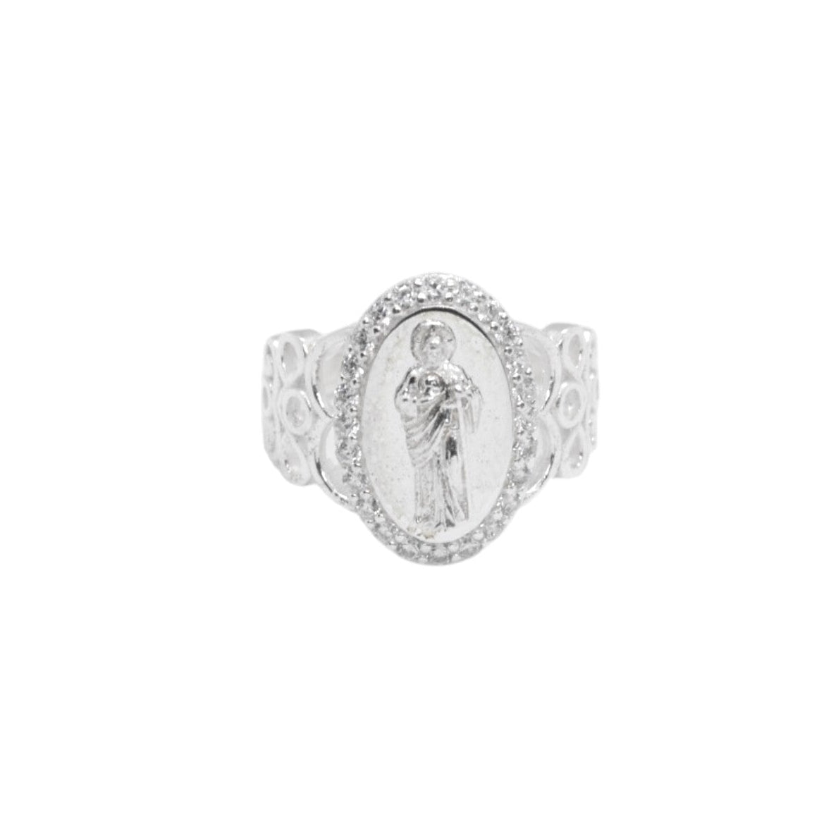 925 Sterling Silver St. Jude Oval Pave CZ Signet Ring - Plata de Ley 925