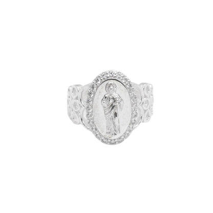 925 Sterling Silver St. Jude Oval Pave CZ Signet Ring - Plata de Ley 925