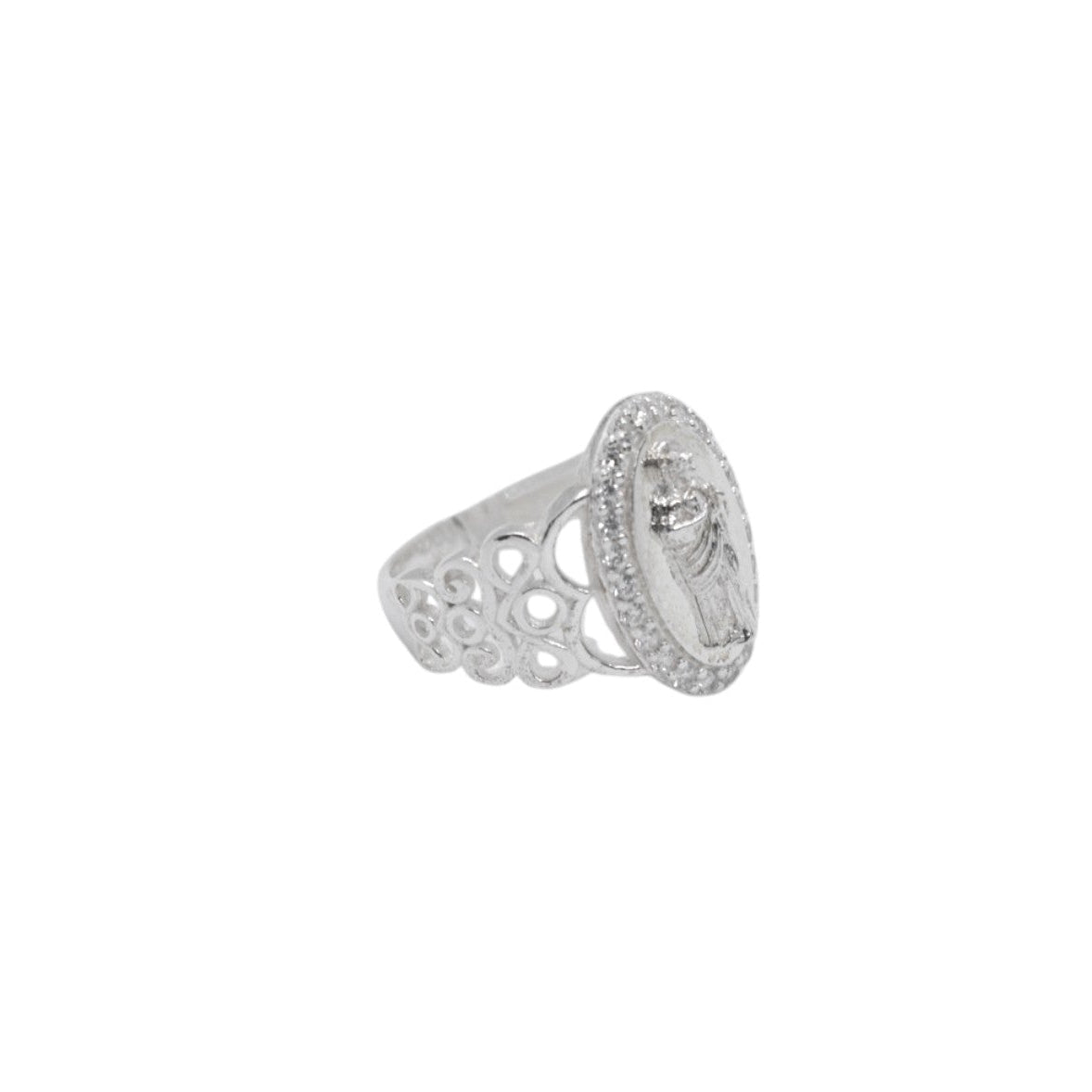 925 Sterling Silver St. Jude Oval Pave CZ Signet Ring - Plata de Ley 925
