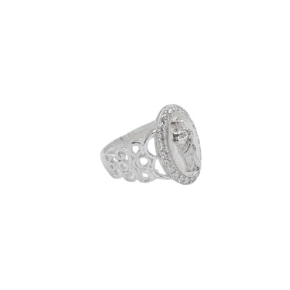 925 Sterling Silver St. Jude Oval Pave CZ Signet Ring - Plata de Ley 925