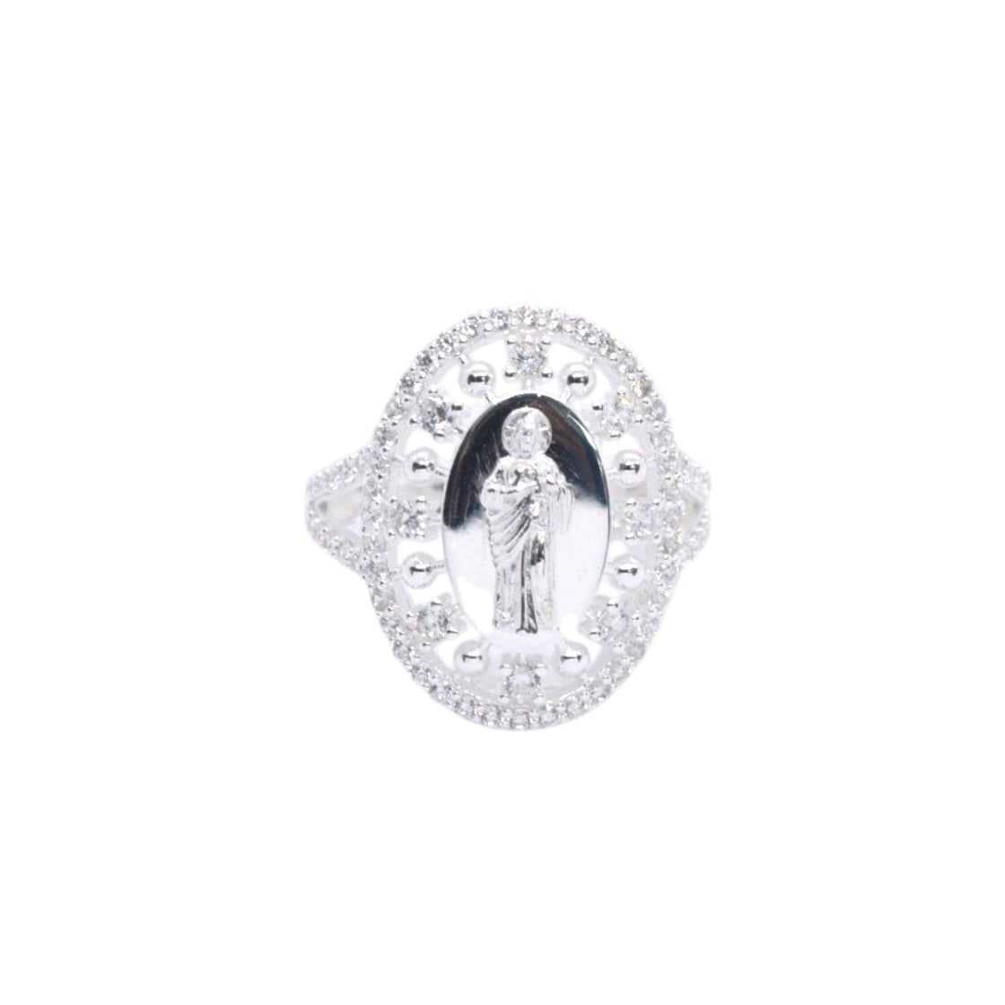 925 Sterling Silver St. Jude Openwork Oval Pave CZ Ring - Plata de Ley 925