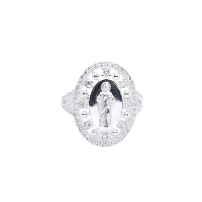 925 Sterling Silver St. Jude Openwork Oval Pave CZ Ring - Plata de Ley 925