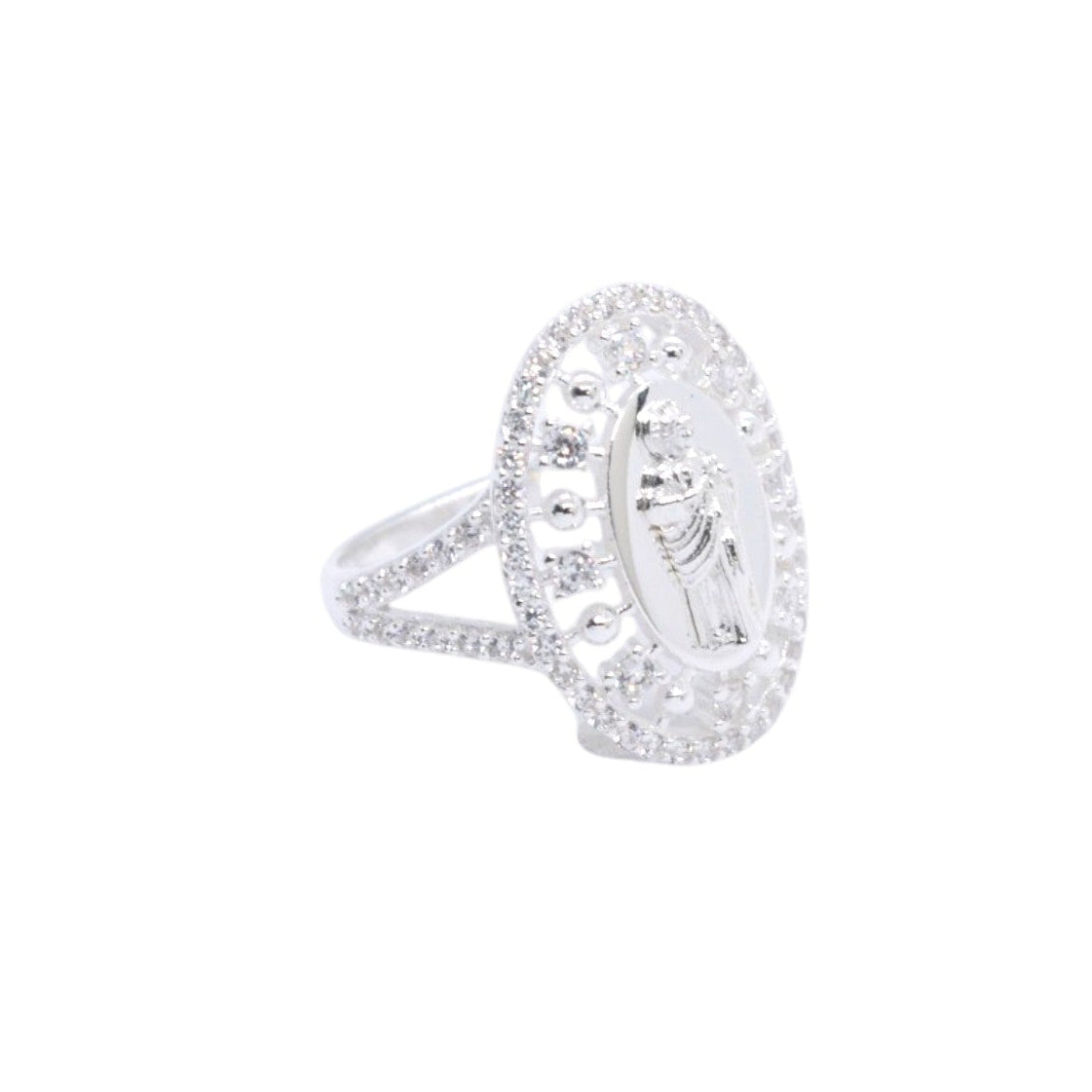925 Sterling Silver St. Jude Openwork Oval Pave CZ Ring - Plata de Ley 925