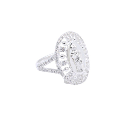 925 Sterling Silver St. Jude Openwork Oval Pave CZ Ring - Plata de Ley 925