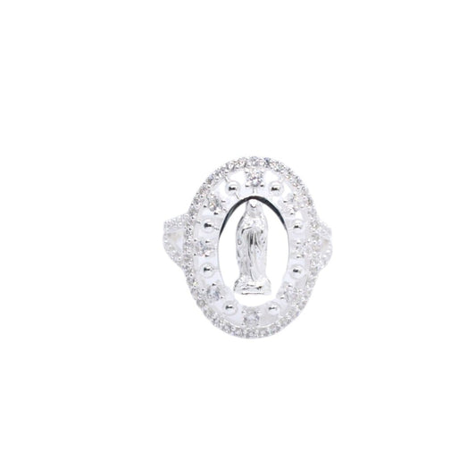 925 Sterling Silver Virgin Mary Openwork Oval Pave CZ Ring - Plata de Ley 925