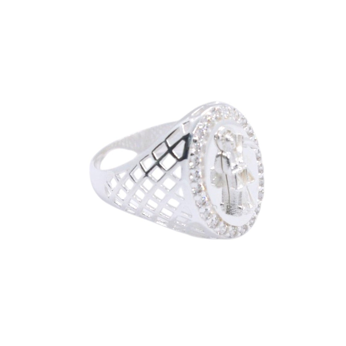 925 Sterling Silver Santa Muerte Oval Pave CZ Signet Ring - Plata de Ley 925