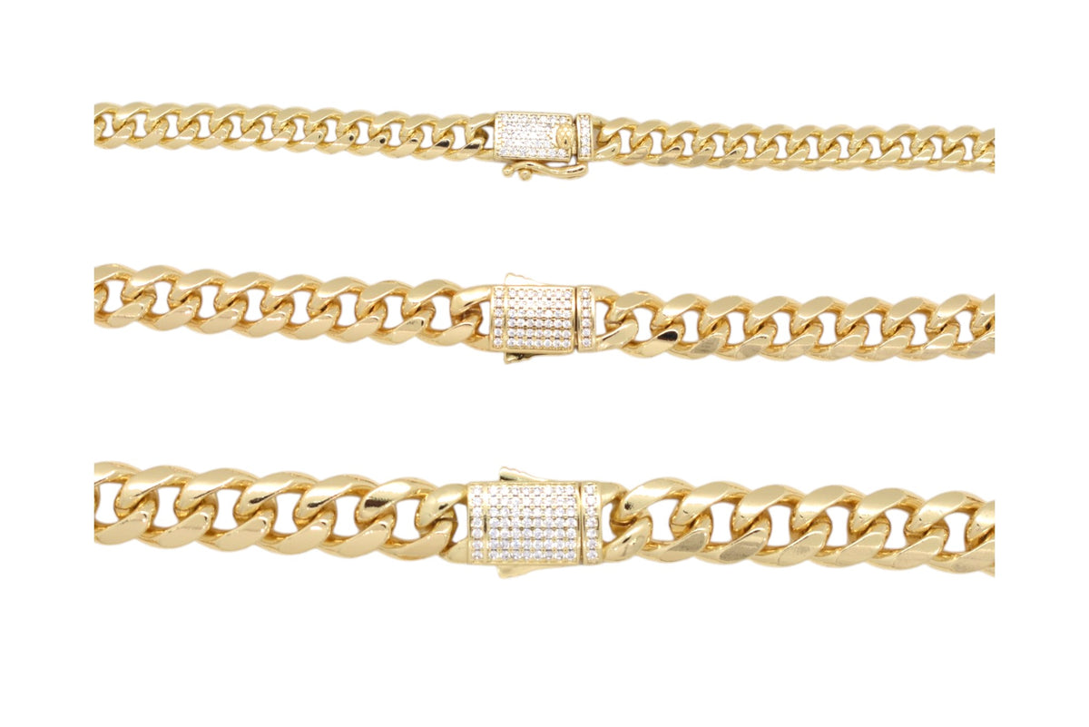 Gold Plated Cuban Link Chain with Iced Out Box Lock