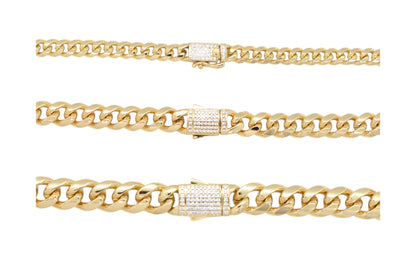 Gold Plated Cuban Link Chain with Iced Out Box Lock