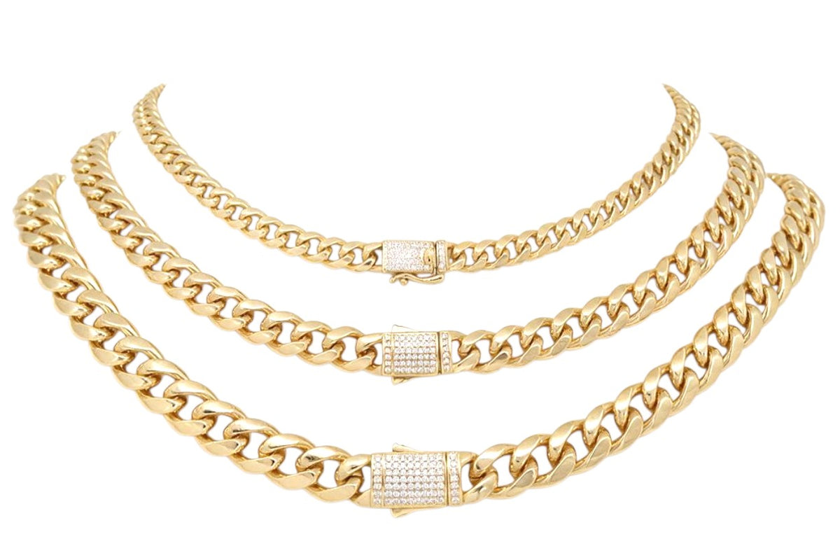 Gold Plated Cuban Link Chain with Iced Out Box Lock