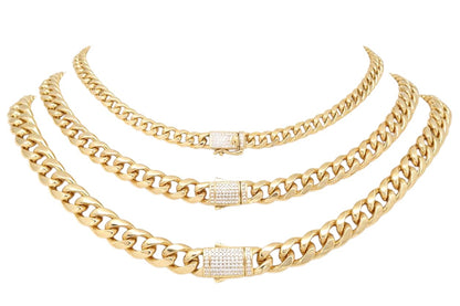 Gold Plated Cuban Link Chain with Iced Out Box Lock
