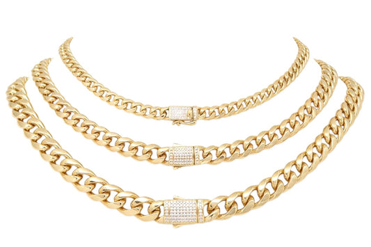 Gold Plated Cuban Link Chain with Iced Out Box Lock